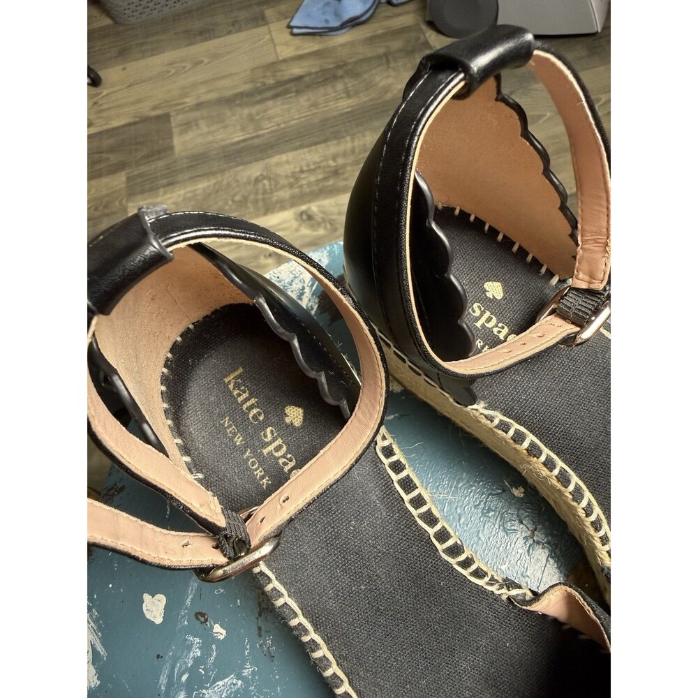Kate Spade Espadrilles Wedge Sandals Black Palma Canvas Ankle Strap Women's 8.5B - Picture 6 of 9